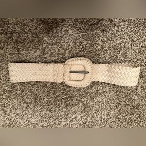 Woven Beige Belt with Silver Buckle